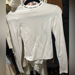 SKIMS Dolce & Gabbana White Long Sleeve Tee with Logo Collar